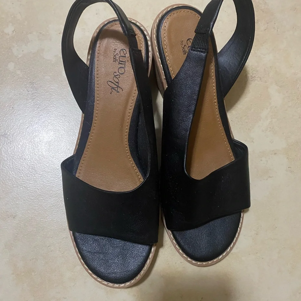 EUROSOFT Cadwell Slingback Women Black Sandals, Block heel, size 6.5